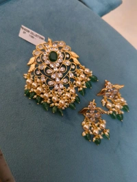 Gold Copy Polki Pendent Set  - Vz, green