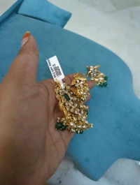 Gold Copy Polki Pendent Set  - Vz, green