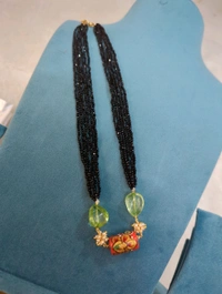 Unique Black Beads With Coral Meena Work  - Vz