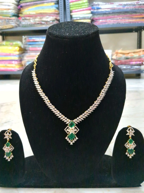 Premium Diamond Copy Neck Set  - Vz, green