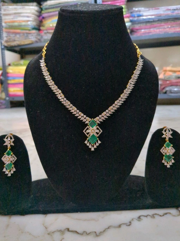 Premium Diamond Copy Neck Set  - Vz, green