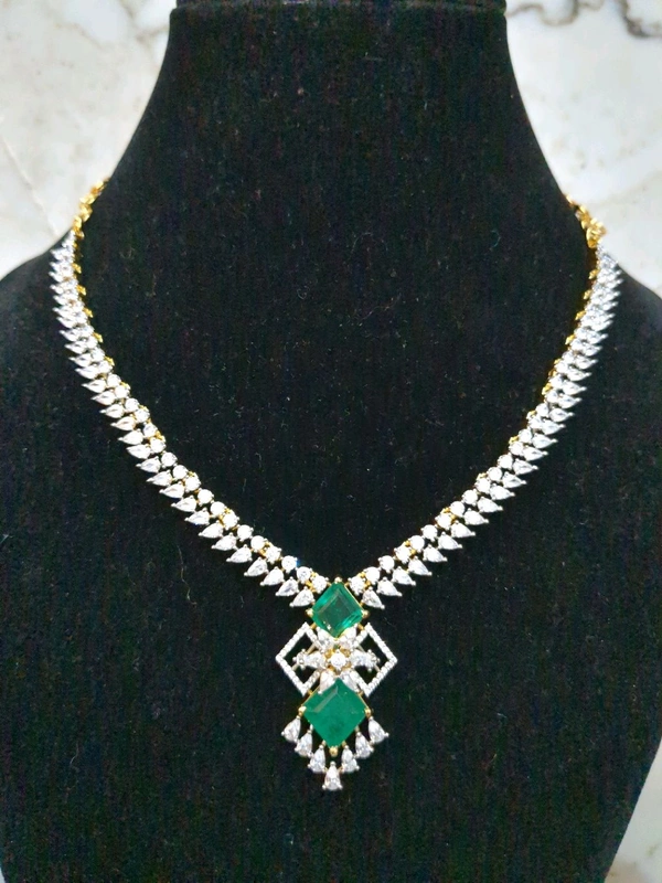Premium Diamond Copy Neck Set  - Vz, green