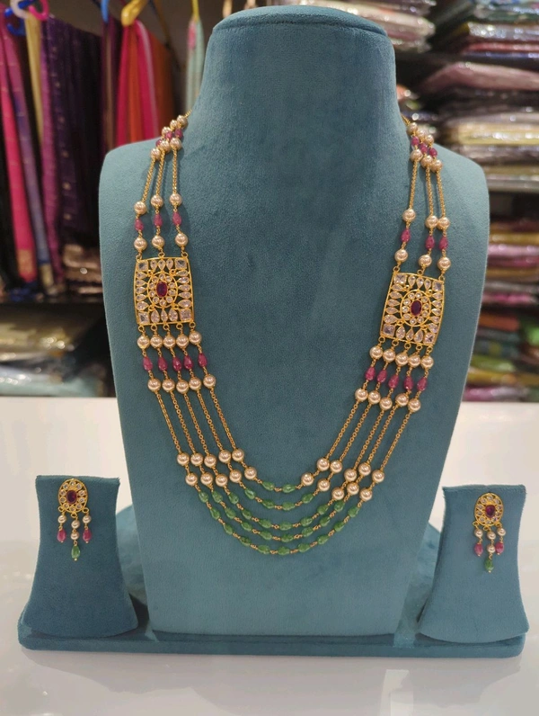 Real Gold Copy Polki Set With Real Beads  - HD