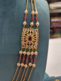 Real Gold Copy Polki Set With Real Beads  - HD