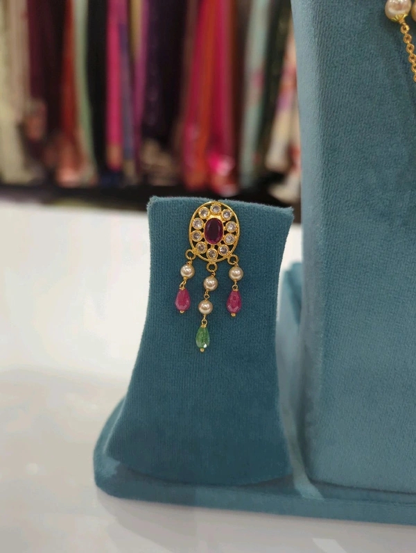 Real Gold Copy Polki Set With Real Beads  - HD