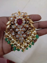 Gold Copy Polki Pendent Set  - Hd, Red