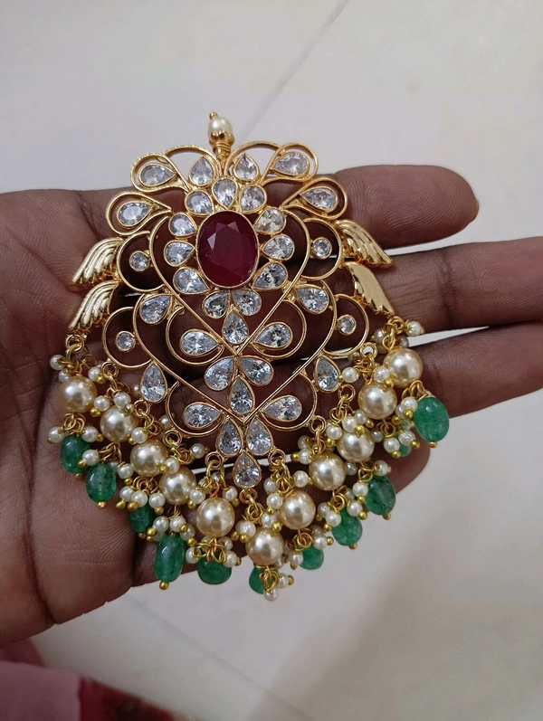 Gold Copy Polki Pendent Set  - Hd, Red
