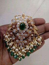 Gold Copy Polki Pendent Set  - Hd, green