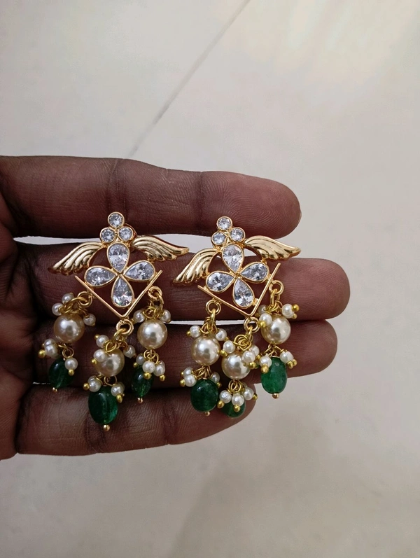 Gold Copy Polki Pendent Set  - Hd, green
