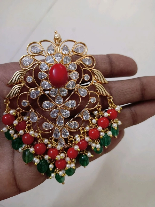 Gold Copy Polki Pendent Set  - Hd, orange