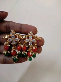 Gold Copy Polki Pendent Set  - Hd, orange