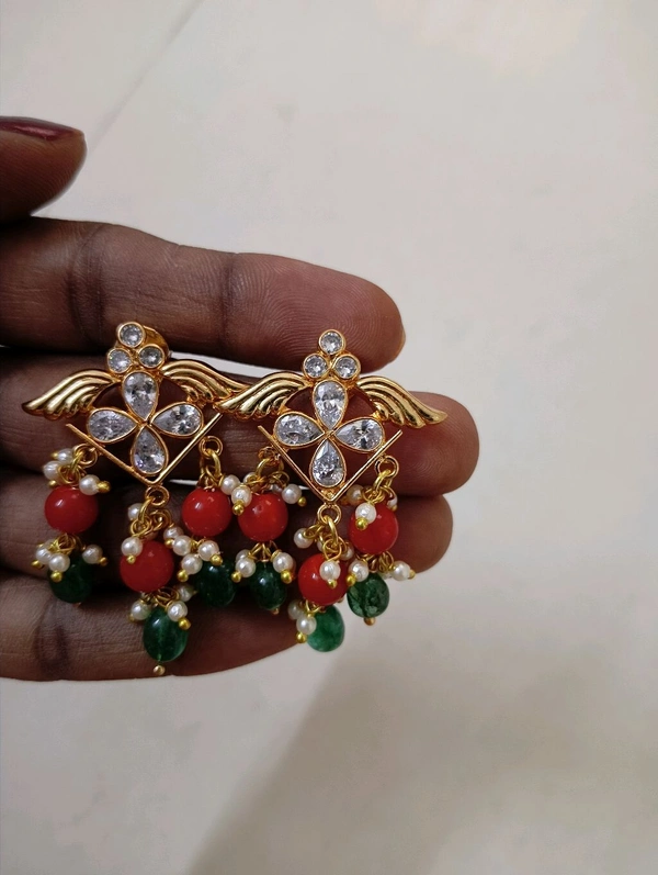 Gold Copy Polki Pendent Set  - Hd, orange