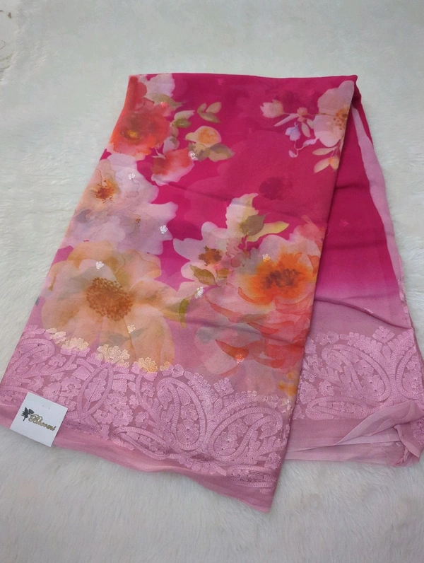 Pure Georgette Embroidery  - Hot Pink