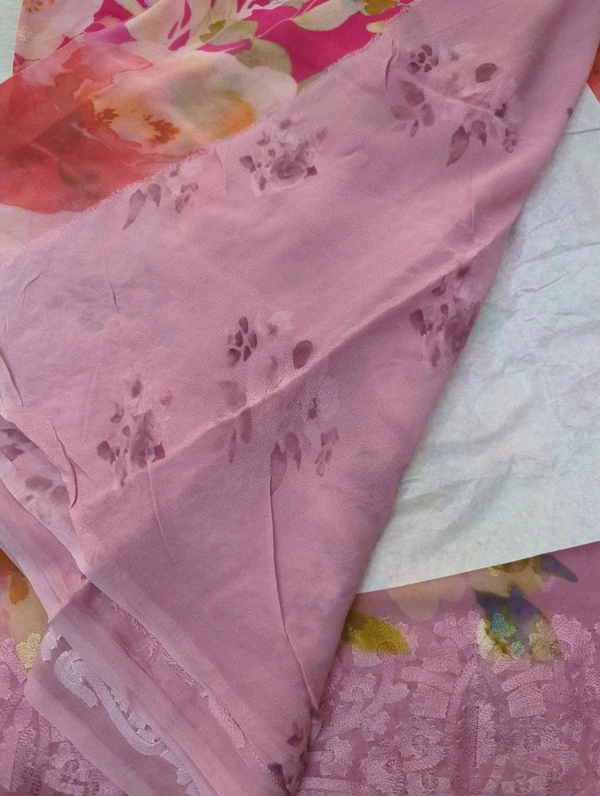 Pure Georgette Embroidery  - Hot Pink