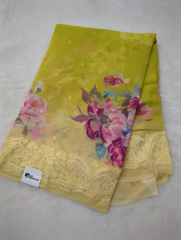 Pure Georgette Embroidery  - Olive