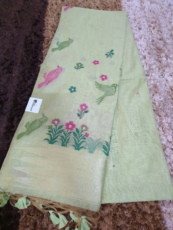Soft Designer Jamdhani  - green
