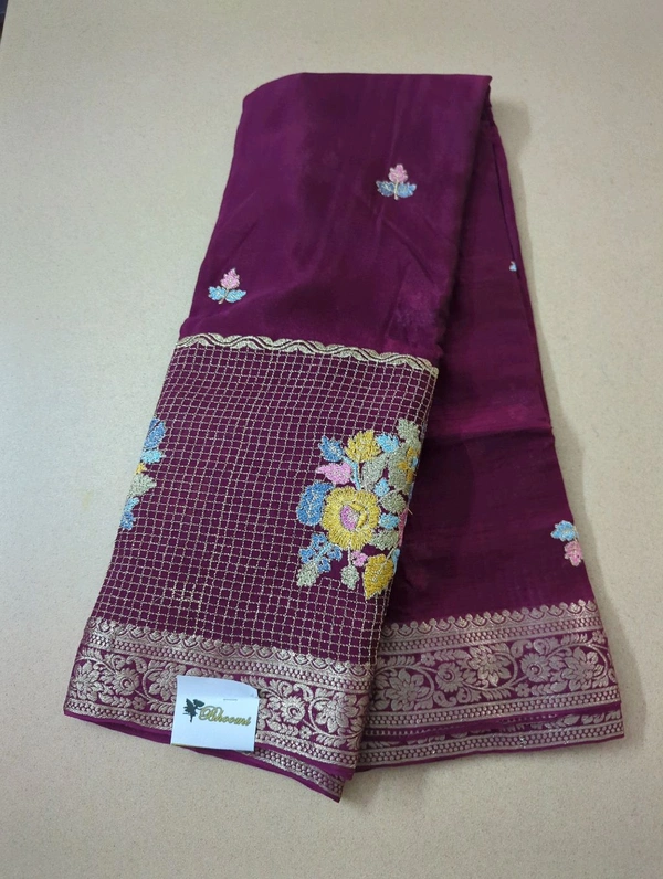 Pure Chinnon Designer With Embroidery  - maroon