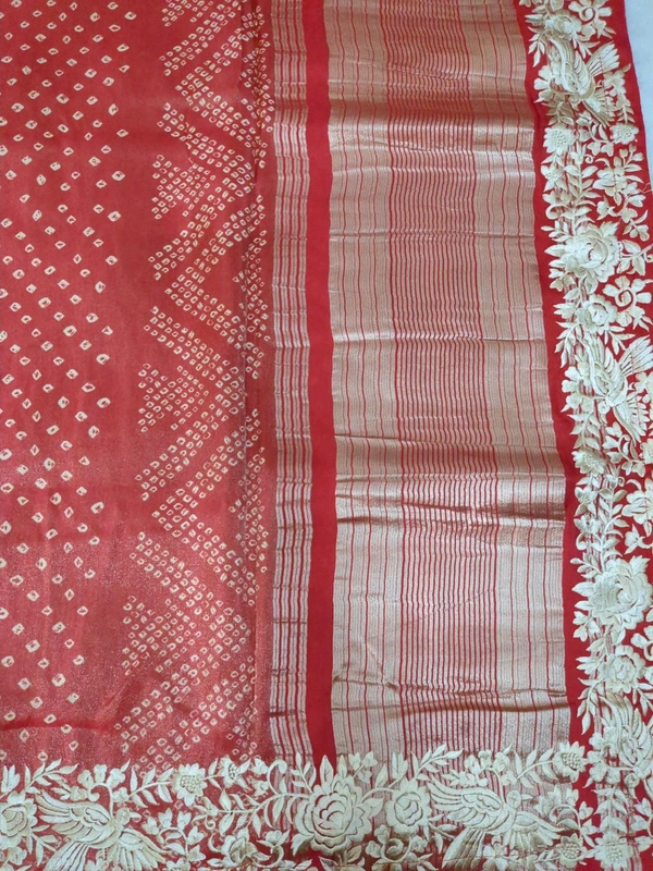 Pure Soft Tissue With Embroidery  - Red