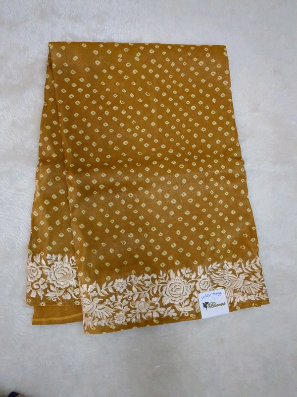 Pure Soft Tissue With Embroidery  - Yellow Orange