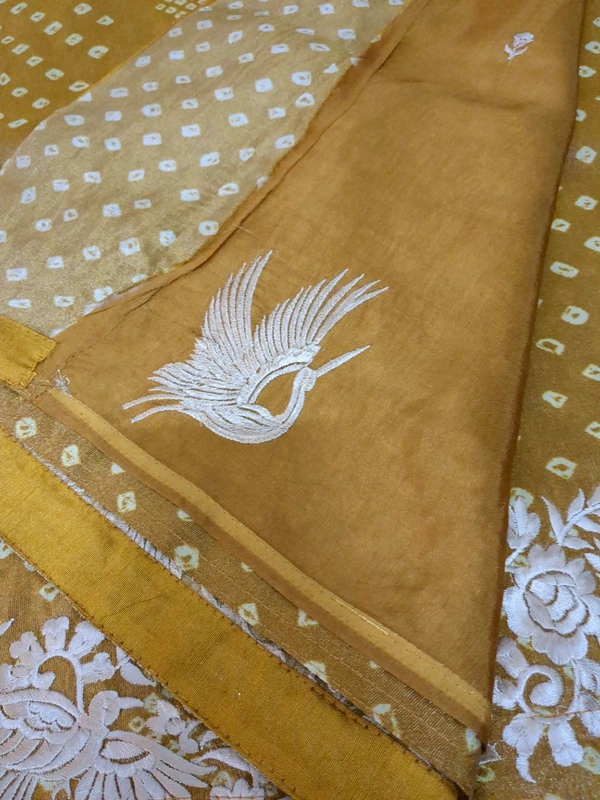 Pure Soft Tissue With Embroidery  - Yellow Orange