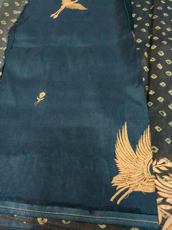 Pure Soft Tissue With Embroidery  - blue