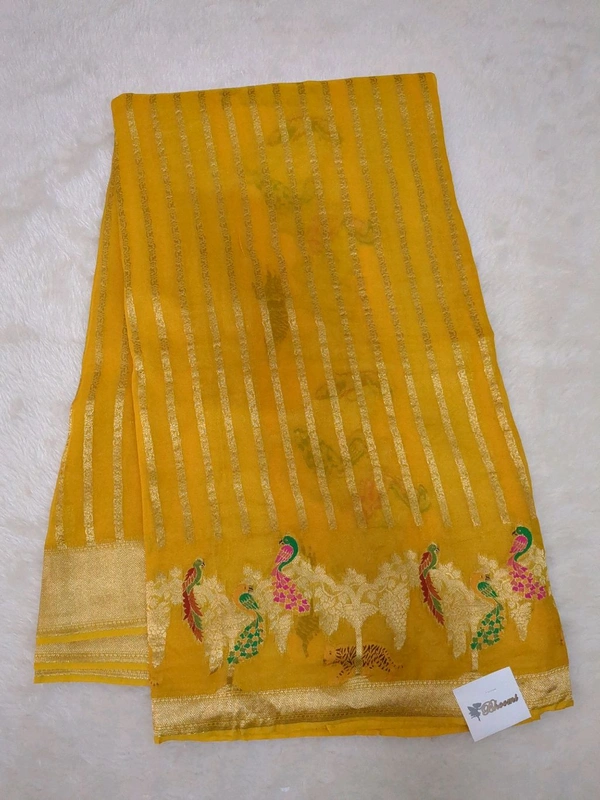 Pure Georgette Meena Work - Gold