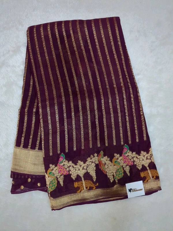 Pure Georgette Meena Work - purple
