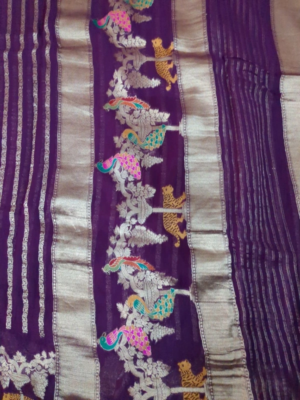 Pure Georgette Meena Work - purple