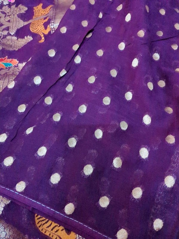 Pure Georgette Meena Work - purple