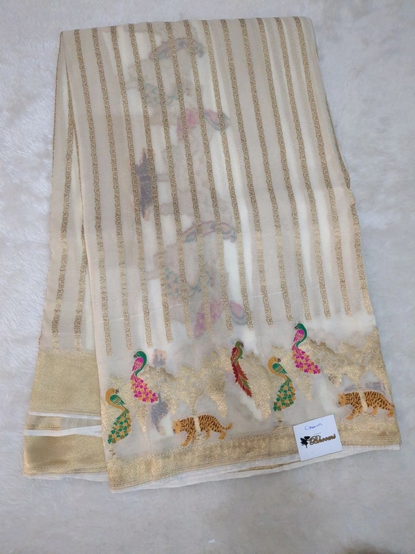 Pure Georgette Meena Work - creem