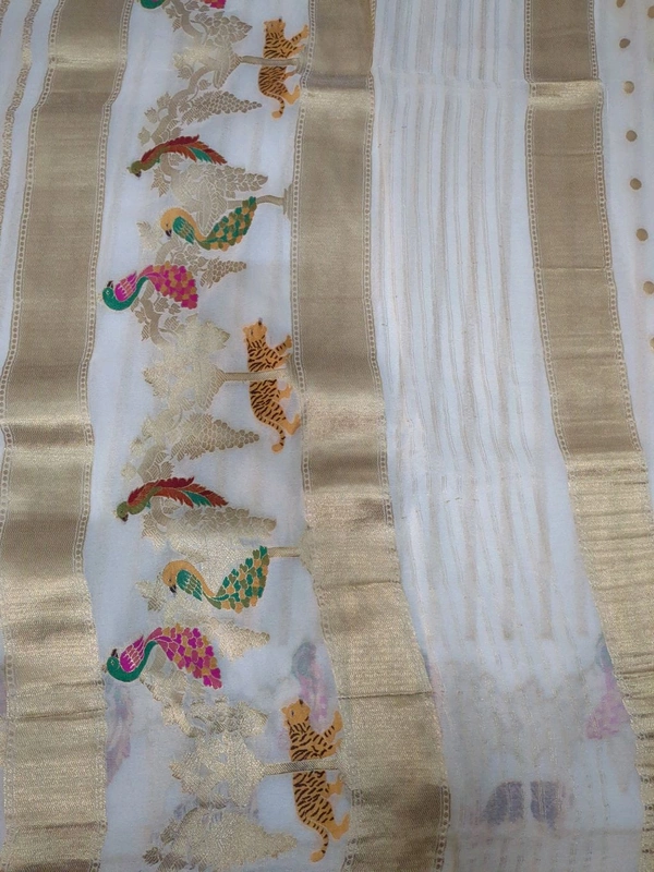 Pure Georgette Meena Work - creem