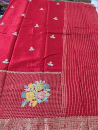 Pure Chinnon Designer With Embroidery  - Red