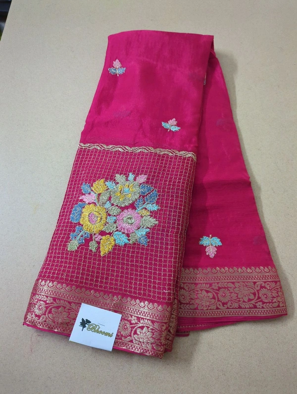 Pure Chinnon Designer With Embroidery  - pink
