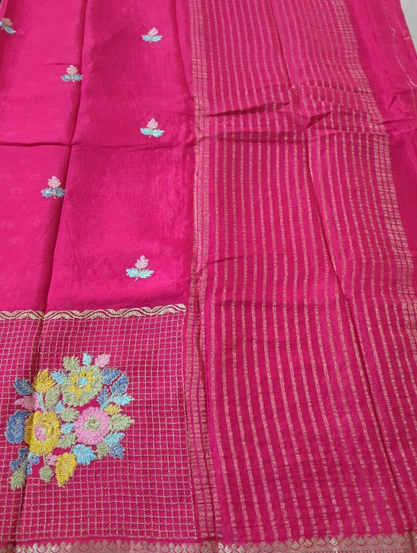 Pure Chinnon Designer With Embroidery  - pink
