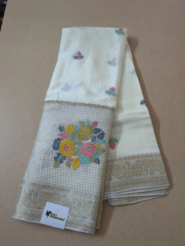 Pure Chinnon Designer With Embroidery  - White