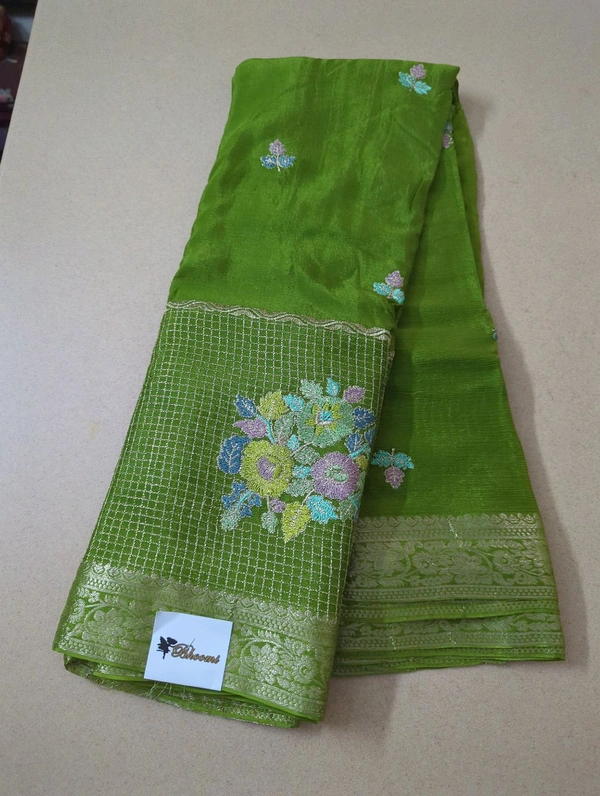 Pure Chinnon Designer With Embroidery  - green