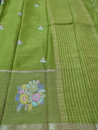 Pure Chinnon Designer With Embroidery  - green