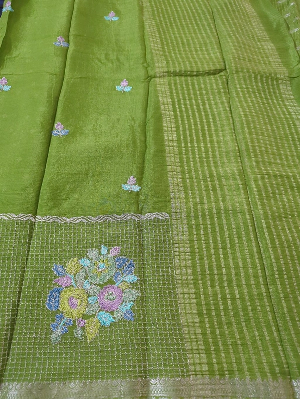 Pure Chinnon Designer With Embroidery  - green