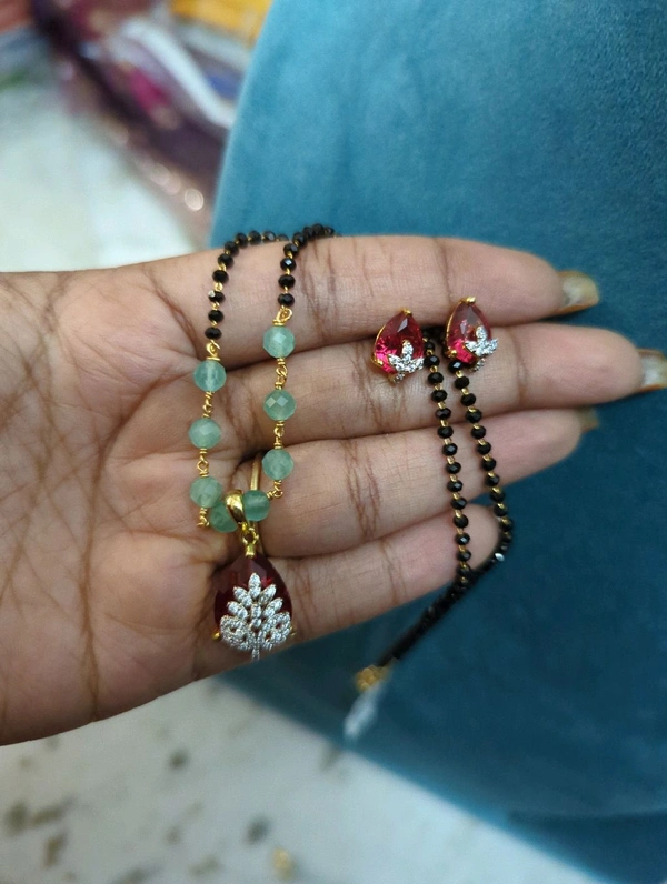 Diamond Copy Black Beads  - Red