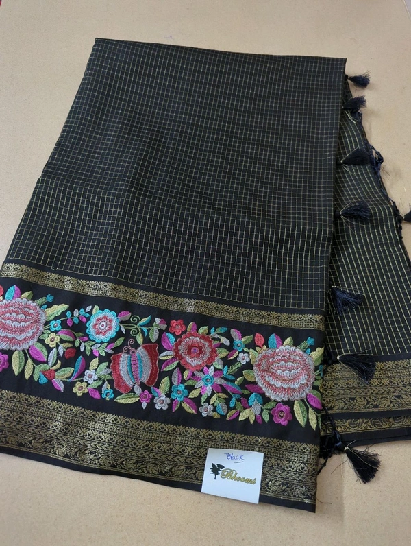 Pure Dola Checks Embroidery - Black