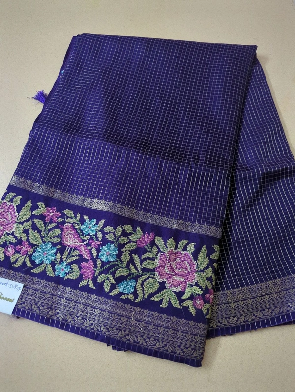 Pure Dola Checks Embroidery  - Pigment Indigo