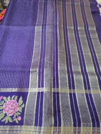 Pure Dola Checks Embroidery  - Pigment Indigo