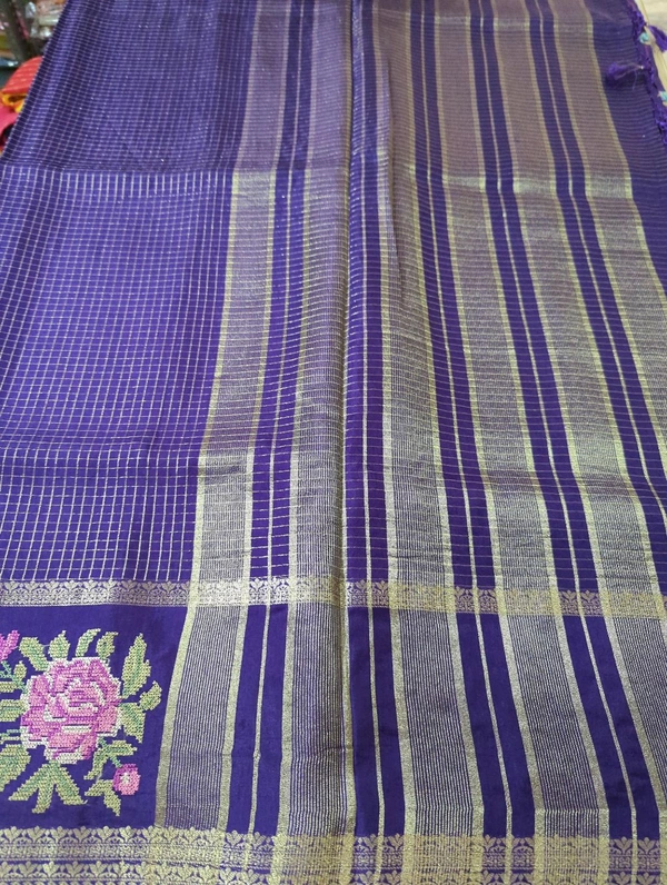 Pure Dola Checks Embroidery  - Pigment Indigo