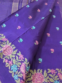 Pure Dola Checks Embroidery  - Pigment Indigo