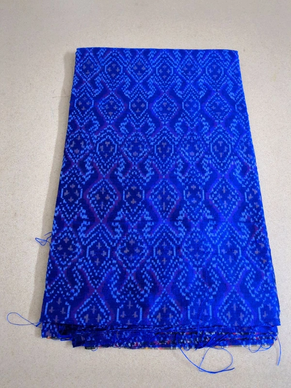 Pure Handloom Ikkat Raw Silk Fabric  Meter Ways - 1 Meter, Blue