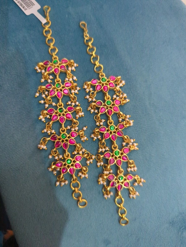 Premium Gold copy Jadur kundan Ear chains - vz