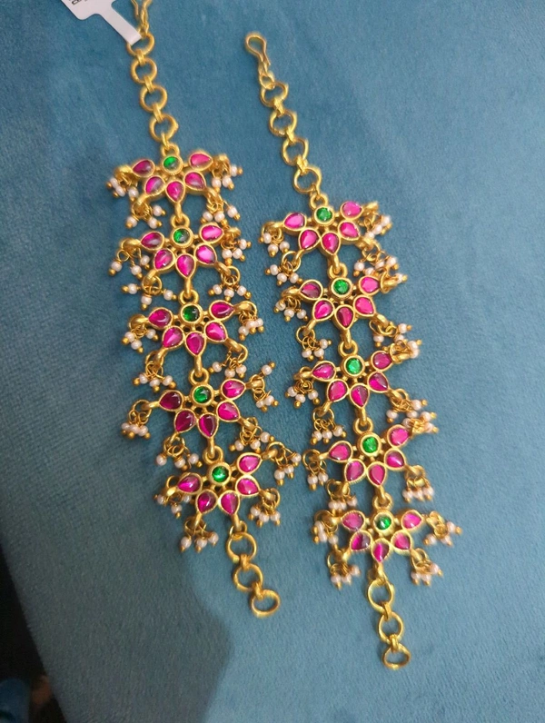 Premium Gold copy Jadur kundan Ear chains - vz