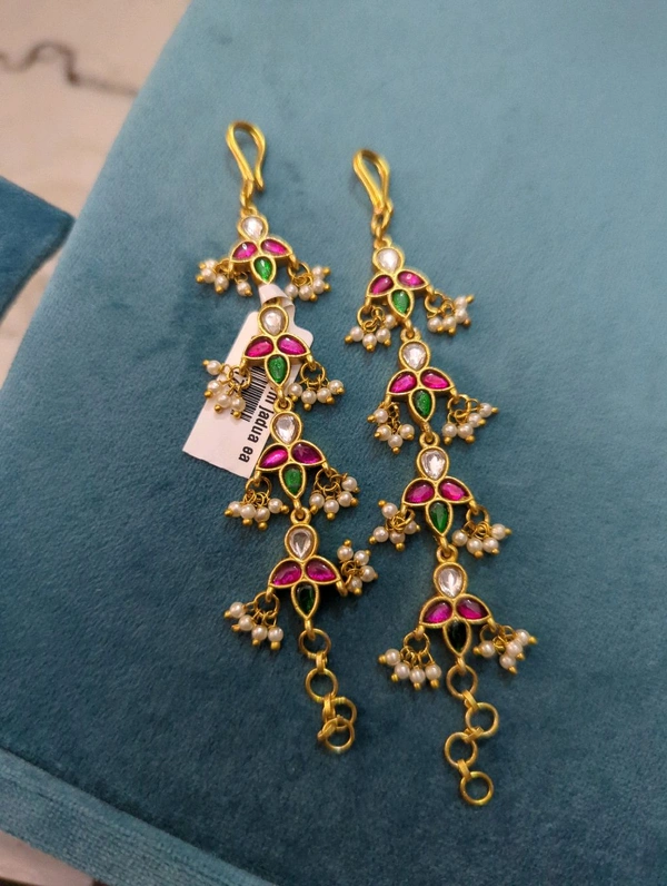 Premium Jadua Kundan Ear Chains - vz