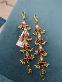 Premium Jadua Kundan Ear Chains - vz