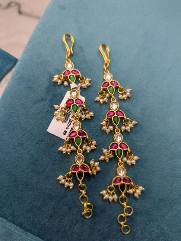 Premium Jadua Kundan Ear Chains - vz